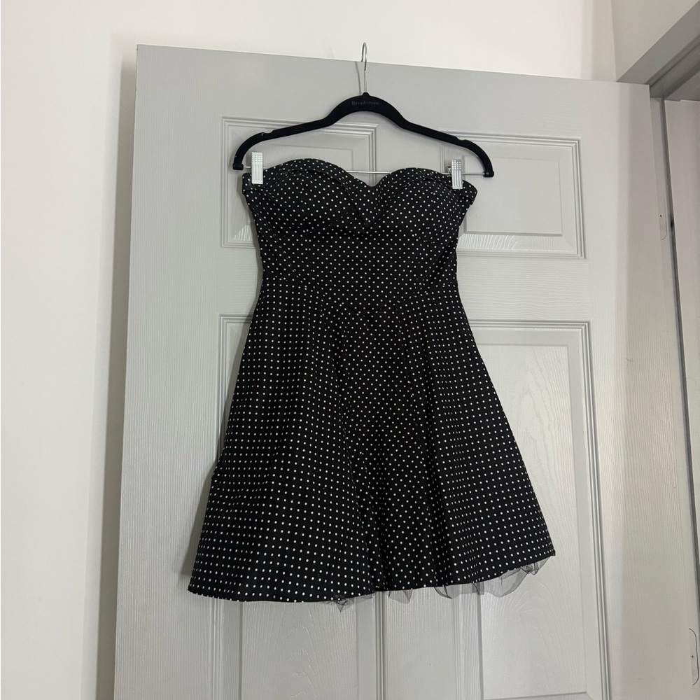 Black Polka Dot Strapless Dress